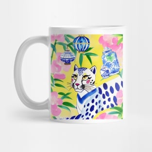 Preppy cheetah and chinoiserie lanterns on yellow Mug